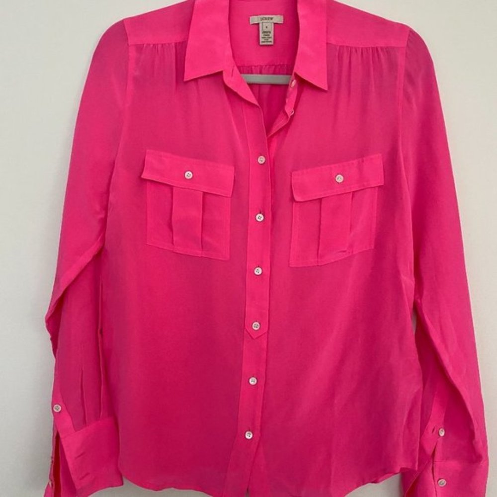 J. Crew Silk Hot Pink Button Down Blouse
